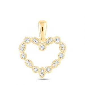 .10TCW Diamond Open Heart Vintage Design Pendant with 18" Chain 10KT/12MM