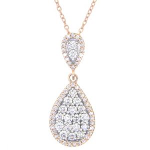 1.45TCW Diamond Double Tear Drop Pendant w/ 18" Chain 14KT PK **CLEARANCE-FINAL SALE**