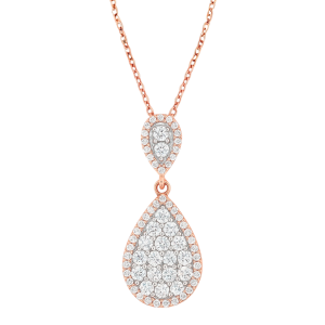 1.45TCW Diamond Double Tear Drop Pendant w/ 18" Chain 14KT PK     *CLEARANCE-FINAL SALE*