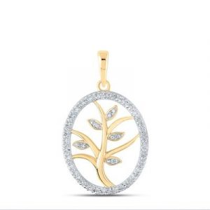 .10TCW Diamonds Tree of Life Oval Pendant with 18" Chain 10KT/16MM