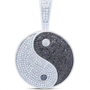 1.75TCW Black & White Diamond Large Round Ying & Yang Pendant 10KT WG/29MM  *CLEARANCE-FINAL SALE*