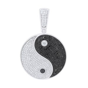 1.75TCW Black & White Diamond Large Round Ying & Yang Pendant 10KT WG/29MM  *CLEARANCE-FINAL SALE*