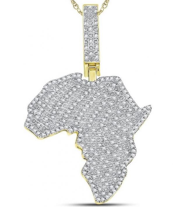 .65TCW Diamond Micro Pave Africa Pendant 10KT/30MM