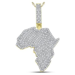 .65TCW Diamond Micro Pave Africa Pendant 10KT/30MM