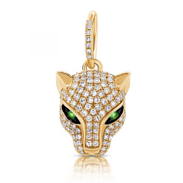 .45TCW Diamond & Tsavorite Panther Head Pendant 14KT/14MM   *CLEARANCE-FINAL SALE*