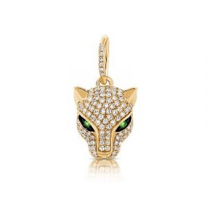 .45TCW Diamond & Tsavorite Panther Head Pendant 14KT/14MM *CLEARANCE-FINAL SALE*