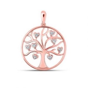 Tree of Life with.05TCW Diamonds Round Pendant w/ 18" Chain 10KT PK/18MM