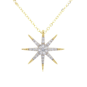 .15tcw Diamond Star Burst Pendant with 18" Chain 10KT/16MM
