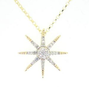 .15tcw Diamond Star Burst Pendant with 18" Chain 10KT/16MM