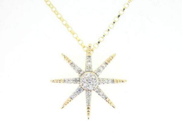 .15tcw Diamond Star Burst Pendant with 18" Chain 10KT/16MM