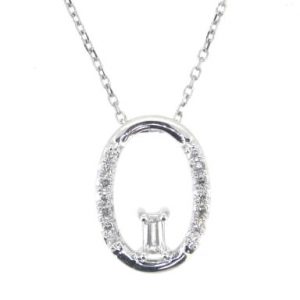 .10tcw Round & Baguette Diaamond Oval Shape Pendant with 18" Chain 14KT WG/14MM