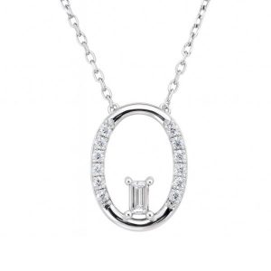 .10tcw Round & Baguette Diaamond Oval Shape Pendant with 18" Chain 14KT WG/14MM