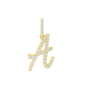 A Initial .17TCW Diamond Single Row Script Initial Pendant 10KT/12MM