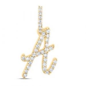 A Initial .17TCW Diamond Single Row Script Initial Pendant 10KT/12MM