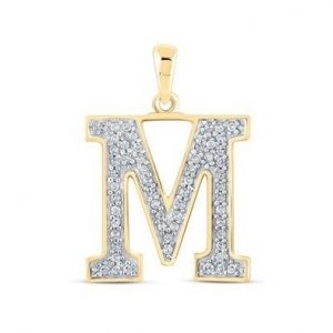 M Initial .10TCW Diamond Block Initial Pendant 10KT/13MM