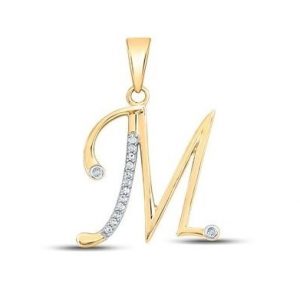 M Initial .10TCW Diamond Script Initial Pendant 10KT/M 18MM