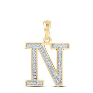 N Initial .10TCW Diamond Block Initial Pendant 10KT/13MM