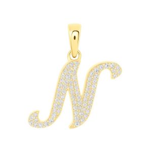 N Initial .17TCW Diamond Script Initial Pendant 10KT/14MM