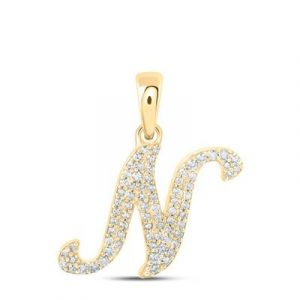 N Initial .17TCW Diamond Script Initial Pendant 10KT/14MM