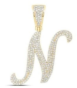 N Initial 1.0TCW Diamond Script Initial Pendant 10KT/24MM