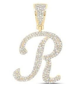 R Initial 1.0TCW Diamond Script Initial Pendant 10KT/24MM