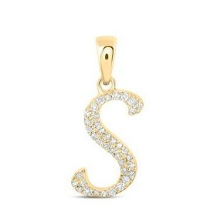 S Initial .10TCW Diamond Script Initial Pendant 10KT/14MM