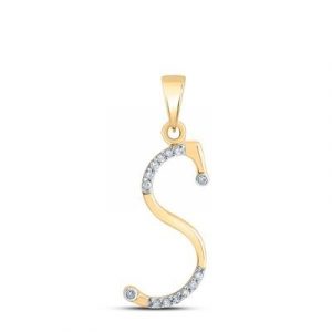 S Initial .10TCW Diamond Script Initial Pendant 10KT/18MM