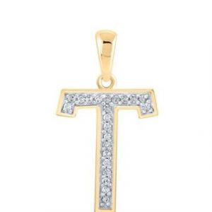 T Initial .05TCW Diamond Block Initial Pendant 10KT/13MM