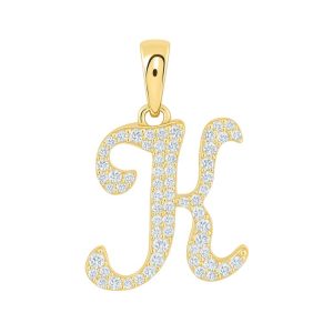 K Initial .20TCW Diamond Script Initial Pendant 10KT/14MM