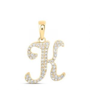 K Initial .20TCW Diamond Script Initial Pendant 10KT/14MM