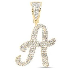 A Initial 1.0TCW Diamond Script Initial Pendant 10KT/24MM