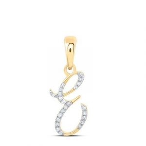 E Initial .08TCW Diamond Script Initial Pendant 10KT/15MM