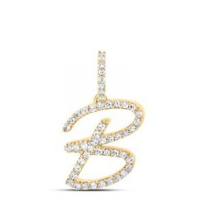 B Initial .20TCW Diamond Script Initial Pendant 10KT/12MM