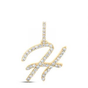 H Initial .20TCW Diamond Script Initial Pendant 10KT/12MM