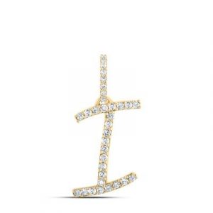 I Initial .12TCW Diamond Script Initial Pendant 10KT/12MM