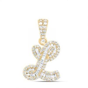 L Initial .33TCW Diamond Script Initial Pendant 10KT/15MM