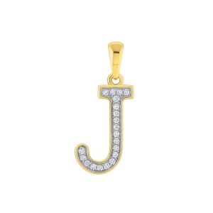 J Initial .05TCW Diamond Block Initial Pendant 10KT/13MM