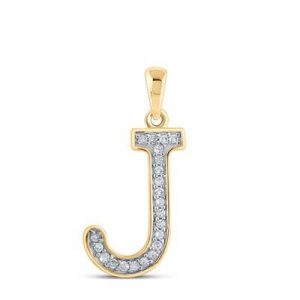 J Initial .05TCW Diamond Block Initial Pendant 10KT/13MM