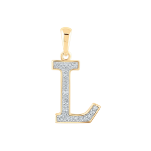 L Initial .08TCW Diamond Block Initial Pendant 10KT/13MM