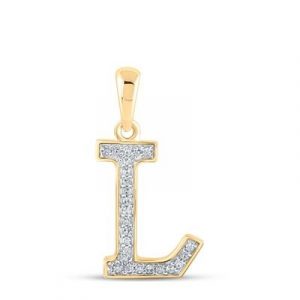 L Initial .08TCW Diamond Block Initial Pendant 10KT/13MM