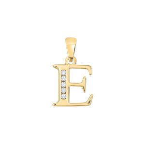 E Initial .05TCW Diamond Block Initial Pendant 10KT/10MM
