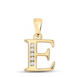 E Initial .05TCW Diamond Block Initial Pendant 10KT/10MM