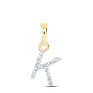 K Initial .10TCW Diamond Single Row Block Pendant 10KT/10MM