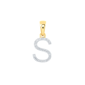 S Initial .10TCW Diamond Single Row Block Pendant 10KT/10MM