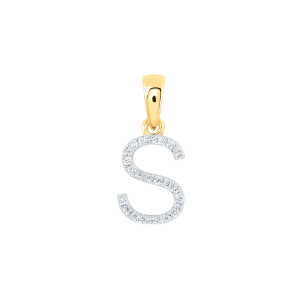 S Initial .10TCW Diamond Single Row Block Pendant 10KT/10MM