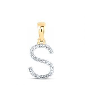 S Initial .10TCW Diamond Single Row Block Pendant 10KT/10MM