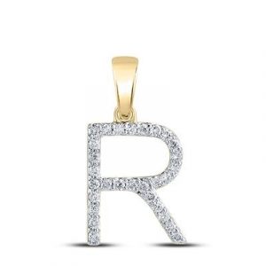 R Initial .20TCW Diamond Single Row Block Pendant 10KT/14MM   *CLEARANCE-FINAL SALE*