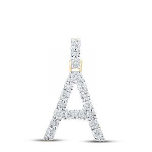 A Initial .10TCW Diamond Single Row Block Pendant 10KT/17MM