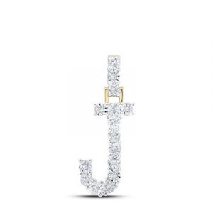 J Initial .08TCW Diamond Single Row Block Pendant 10KT/17MM