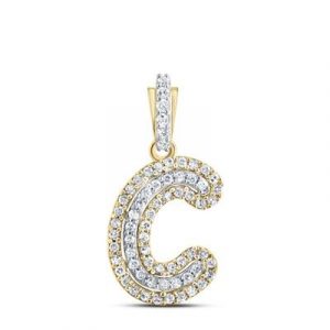 C Initial .17TCW Diamond Raised Block Pendant 10KT TT/12MM